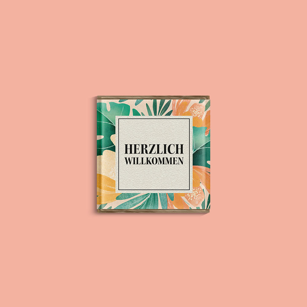 Bio-Minischokolade "HERZLICH WILLKOMMEN"