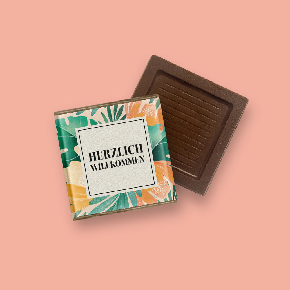 Bio-Minischokolade "HERZLICH WILLKOMMEN"